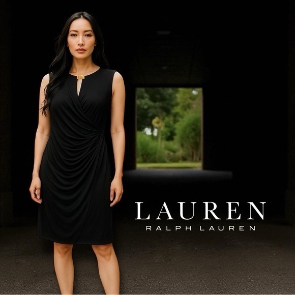 Lauren Ralph Lauren Dresses & Skirts - Lauren Ralph Lauren Essentials Black Faux Wrap Crossover Keyhole Dress SZ 10 NWT